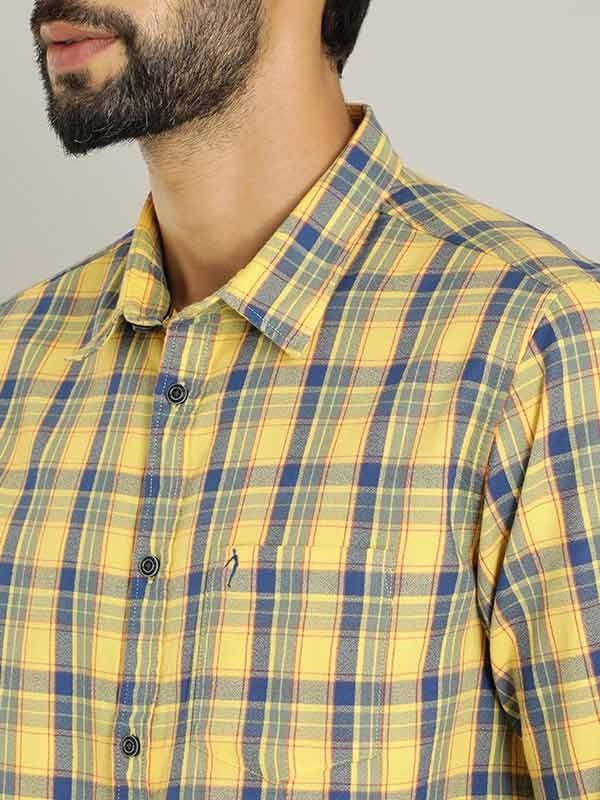 Indian Terrain Men Checkered Yellow Shirt